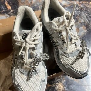 Asics White and Light Gray Mesh Running Sneakers
